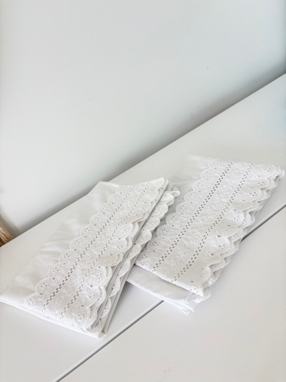 Vintage WAMSUTTA pillow cases standard SET OF TWO eyelet trimmed cotton white
